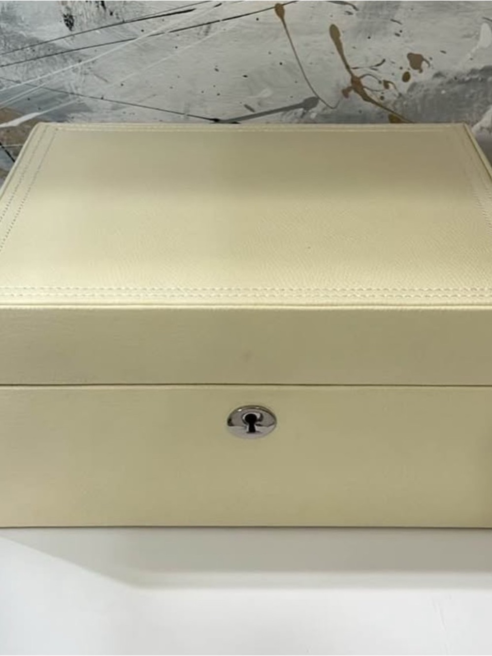 Pottery Barn Cream Leather Jewelry Organizer Box with Mirror - Picture 2 of 5